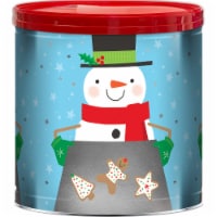 GiftPOP™ Snowman + Cookie Design Holiday Popcorn Tin Perspective: Main
