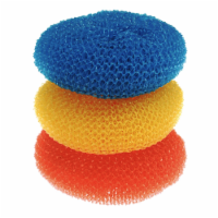 LOLA Plastic Mesh Scourer, Round Dish Pot Scrubber Set for Kitchen - 3 Count