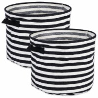 DII Pe Coated Herringbone Woven Cotton Laundry Bin Stripe Black Round Medium  (Set of 2)