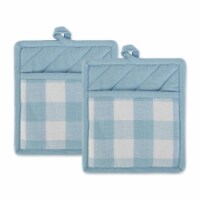Design Imports CAMZ11573 Light Blue Buffalo Check Potholder - Set of 2