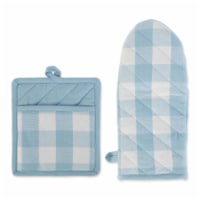 Dii Buffalo Check Ktichen Textiles, Om 13X6" Ph 9X8", White & Light Blue, 2 Pieces