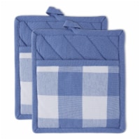 Design Imports CAMZ12350 9 x 8 in. Stonewash Blue Buffalo Check Potholder - Set of 2