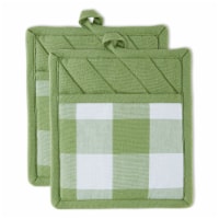 Design Imports CAMZ12353 9 x 8 in. Antique Green Buffalo Check Potholder - Set of 2