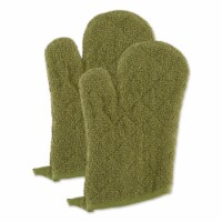 Antique Green Terry Oven Mitt Set/2