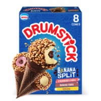 Drumstick Banana Split Strawberry Fudge/Banana Fudge/Banana Frozen Dairy Dessert Cones Perspective: Main
