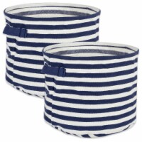 DII Pe Coated Herringbone Woven Cotton Laundry Bin Stripe French Blue Round Small  (Set of 2)