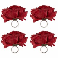 Design Imports Z02316 Peony Napkin Ring Set - Deep Red - Set of 4