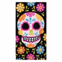 Day of the Dead Sugar Skulls Black Fiber Reactive Kitchen Towel - Dia de los Muertos Perspective: Main