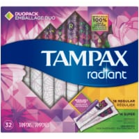 Tampax Radiant Unscented Regular and Super Tampon DuoPack Perspective: Main