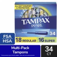 Tampax Pearl Regular/Super Absorbency with LeakGuard Braid Unscented Tampons Duo Pack