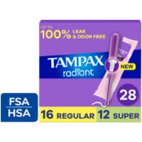 Tampax Radiant Regular + Super Absorbency Unscented Tampons Duo Pack