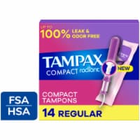 Tampax Compact Radiant Tampons, with LeakGuard Braid & Extendable Applicator, Regular Absorbency Perspective: Main