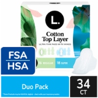 L. Cotton Top Layer Ultra Thin Pads with Wings Duo Pack Regular + Super Absorbancy Perspective: Main