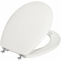 Mayfair® Round White Molded Wood Toilet Seat with Chrome Hinge