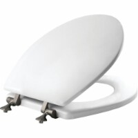 Mayfair White Rounded Molded Wood Toilet Seat with Brushed Nickel Hinges