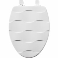 Mayfair White Elongated Enameled Wood Basket Weave Design Toilet Seat