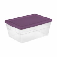 Sterilite Stackable 16 Qt Storage Box Container, Clear, Moda Purple Lid, 2 Pack