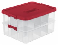 Sterilite Holiday Stack & Carry 2-Layer Ornament Storage Box - Clear/Red Perspective: Main