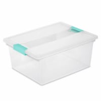 Sterilite Deep Clear Plastic Stackable Storage Bin with Clear Lid & Aqua Latch