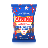 Cazo de Oro Kettle Style Corn Tortilla Chips Red, White & Blue Sea Salt Perspective: Main