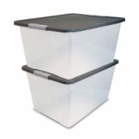 Homz 64Qt Stackable Plastic Storage Bin Container Box w/Latch Lid, Gray (2 Pack)
