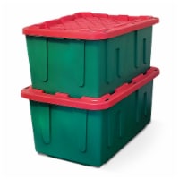 HOMZ Durabilt 27 Gallon Heavy Duty Holiday Storage Tote, Green/Red (2 Pack)
