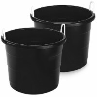 Homz 18 Gal Plastic Utility Storage Bucket Tub w/ Rope Handles, Black, (2 Pack)