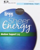 L'Eggs® Sheer Energy® Size B Medium Support Leg Control Top Pantyhose - Jet Black Perspective: Main