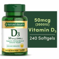 Nature's Bounty Vitamin D3, Immune and Bone Health Support, 50 mcg, Softgels Perspective: Main