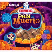 Bimbo Pan de Muerto Cinnamon & Chocolate Drizzled Sweet Bread Pan Dulce with Chocolate Chips Perspective: Main