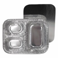 Durable Packaging 3-Section Foil Pan with Board Lid 8 1/2w x 6 3/8d x 1 23/32h Silver 250/CT