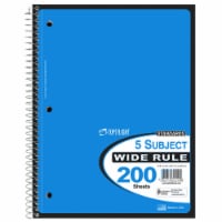 Top Flight Wide Rule 5-Subject Notebook - 200 Sheets - Assorted