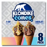 Klondike Frozen Dairy Dessert Cones,B-Day Every Day & Chocolate Crumble ,230 Calories per Cone, 8 Ct Perspective: Main