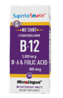 Superior Source No Shot B-12 5000mcg with B-6 & Folic Acid 800mcg Instant Dissolve Tablets
