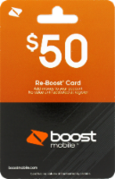 Boost Mobile $50 Gift Cards Perspective: front