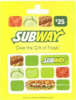 Subway $25 Gift Card Perspective: front