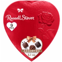 RUSSELL STOVER Valentine's Day Red Foil Heart Assorted Milk & Dark Chocolate Gift Box Perspective: Main