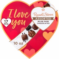 RUSSELL STOVER Valentine's Day "LOVE" Heart Assorted Milk & Dark Chocolate Candy Gift Box Perspective: Main