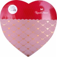 Russell Stover Assorted Milk Chocolate Caramels Card Pocket Heart Shaped Box Perspective: Main