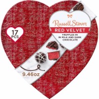 RUSSELL STOVER Valentine's Day Red Velvet Truffle in Milk & Dark Chocolate Heart Gift Box Perspective: Main