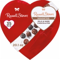 RUSSELL STOVER Valentine's Day Red Foil Heart Assorted Milk & Dark Chocolate Candy Gift Box Perspective: Main