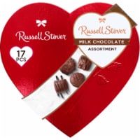 RUSSELL STOVER Valentine's Day Red Foil Heart Assorted Milk Chocolate Candy Gift Box Perspective: Main