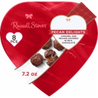 RUSSELL STOVER Valentine's Day Satin Heart Pecan Delights Milk Chocolate Candy Gift Box Perspective: Main