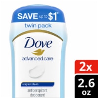 Dove Invisible Solid Women's Antiperspirant Deodorant Stick Original Clean Twin Pack