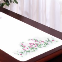 Tobin Stamped For Embroidery White Dresser Scarf 14 X39 -Meadow Flowers