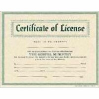 B & H Publishing Group 465105 Certificate License Ministers Parchment