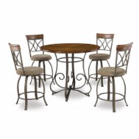 Linon Hamilton Five Piece Wood and Metal Dining Set in Pewter and Faux Cherry
