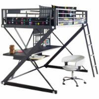 Linon Talbot Full Metal Loft Bed and Chair Set in Black and White