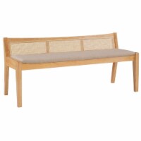 Linon Memphis Rattan Cane Wood Bench with Back in Beige