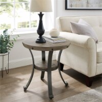 Linon Franklin Metal and Wood Round Side Accent Table in Pewter